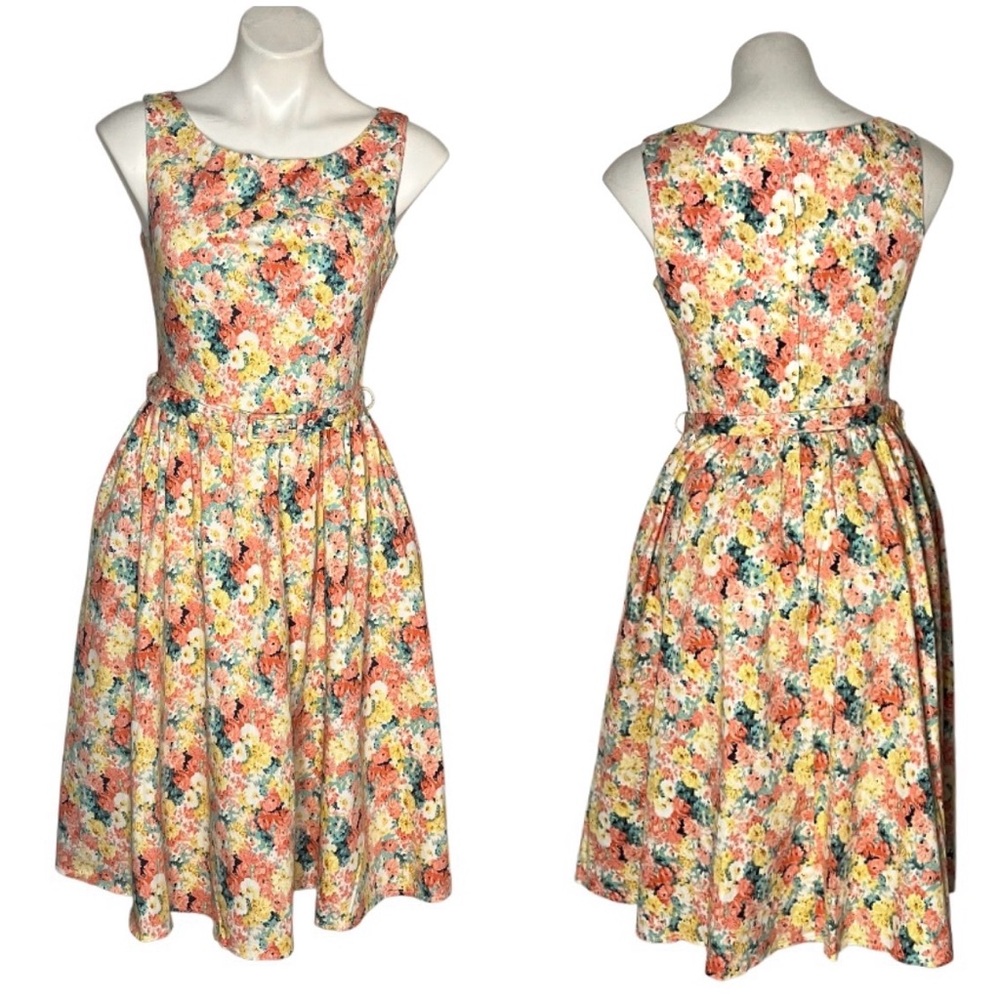 VOODOO VIXEN Floral Dress Fit & Flare Sleeveless Retro Pin Up Size Medium - Picture 12 of 12